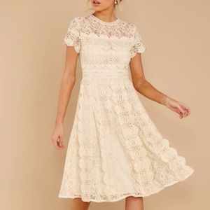 Red Dress Lace Midi Dress